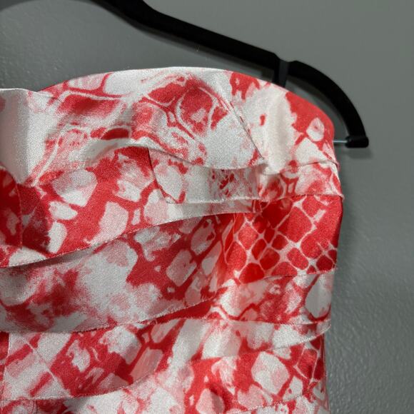 Bebe Y2K Red & White Patterned Tattered Ruffle Strapless Bodycon Dress - Small - Picture 2 of 7